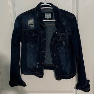 Dark wash distressed jean jacket
